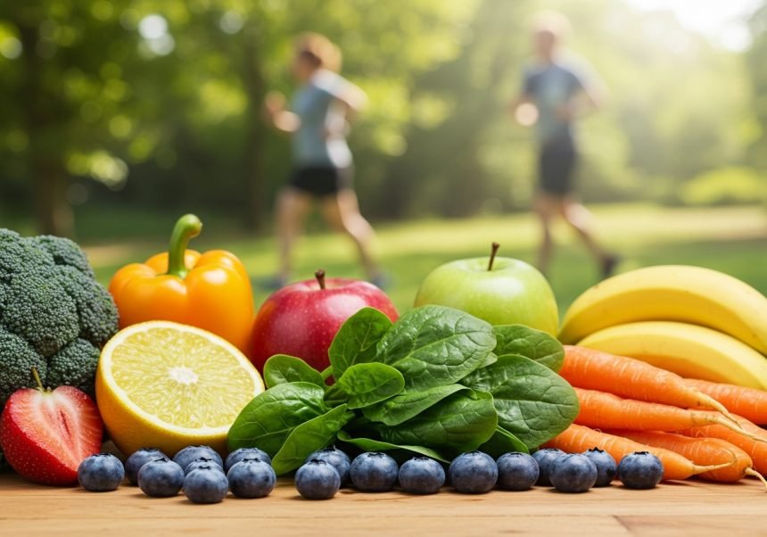 Bunte Auswahl an frischem Obst und Gemüse, reich an Antioxidantien.