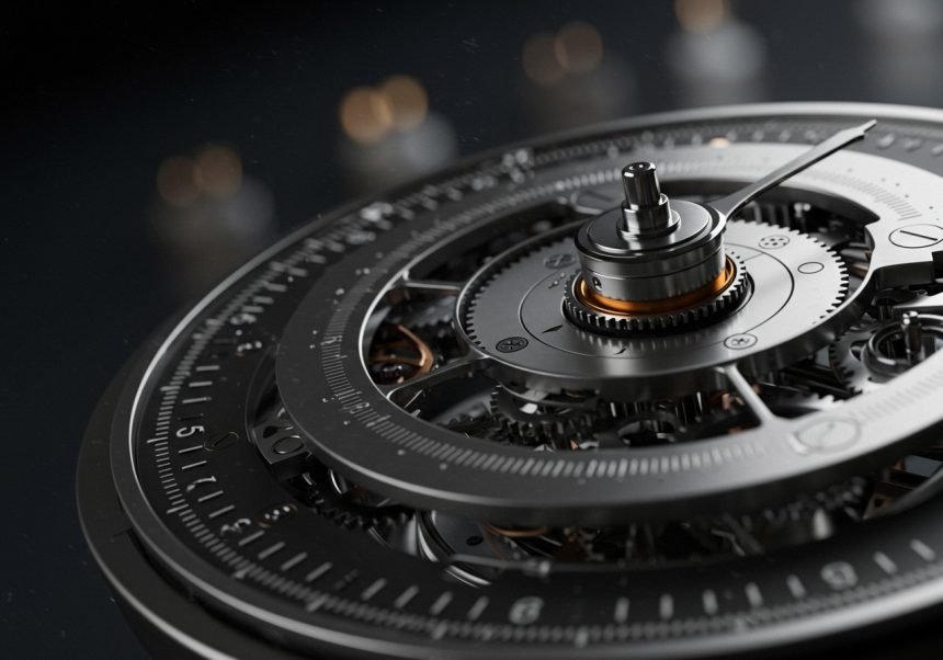 Detailaufnahme eines präzisen Uhrwerks mit Zahnrädern und Zeigern.