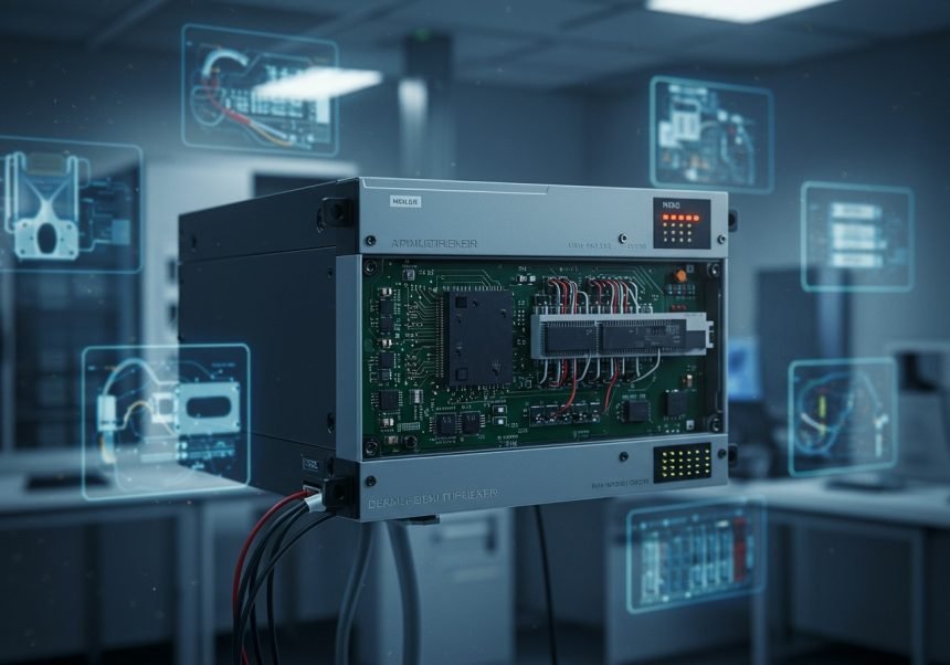 Ein moderner Demultiplexer mit sichtbarem Schaltkreis in einem Labor.