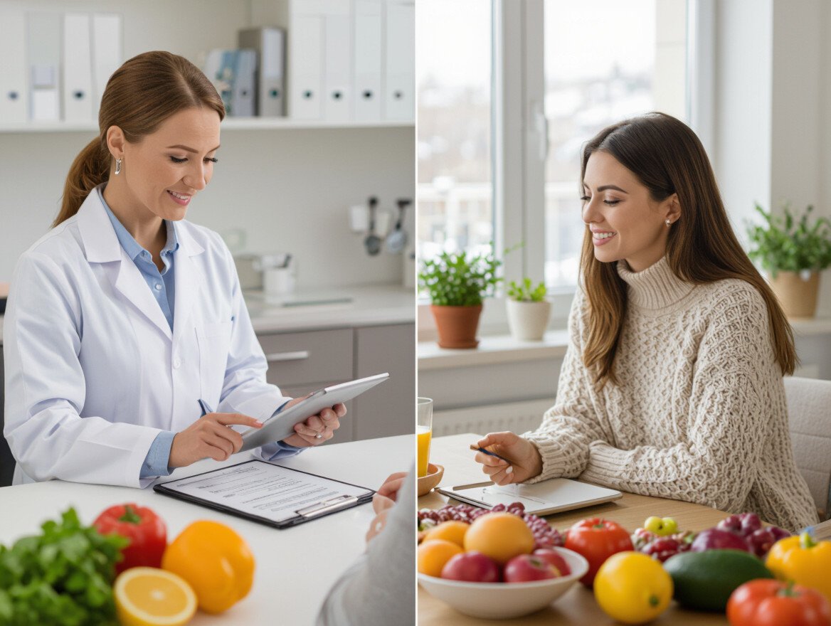 Eine Ernährungsberaterin berät eine Klientin über gesunde Ernährung.