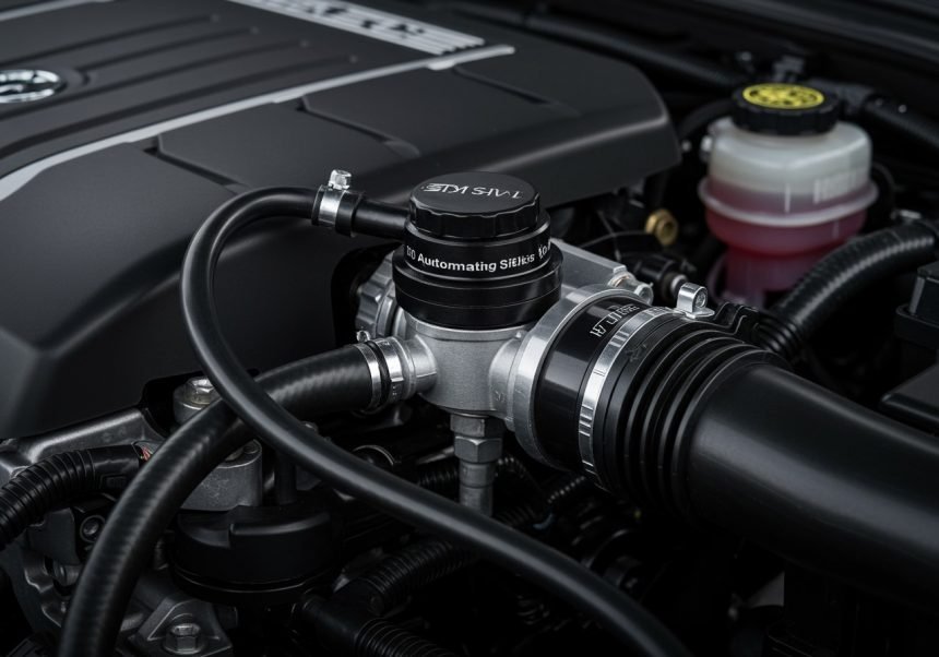 Nahaufnahme eines automatischen Chokes im Motorraum eines Autos.