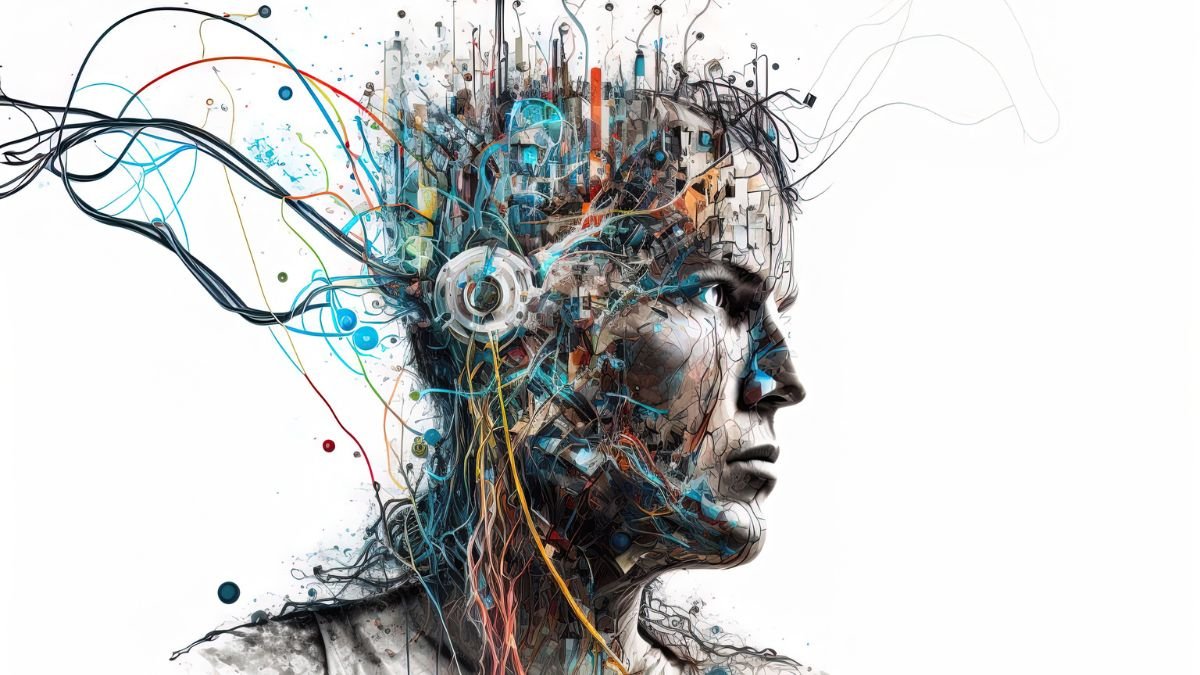 Ein künstlerisches Porträt eines menschlichen Kopfes mit neuronalen Verbindungen.