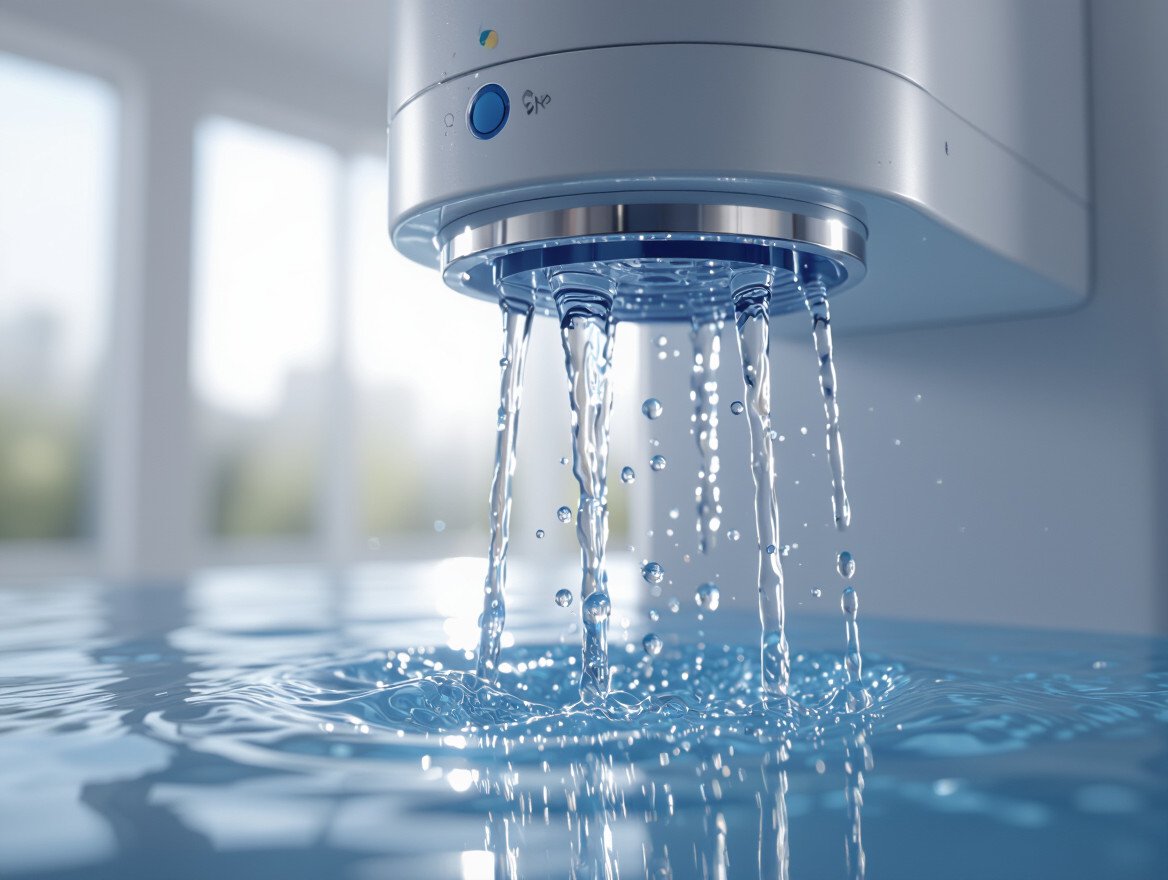 Ein Osmose-Wasserfilter, der sauberes Wasser in ein Glas abgibt.