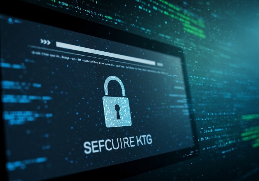 Ein Computerbildschirm zeigt ein Schloss-Symbol zur SSL-Verschlüsselung.