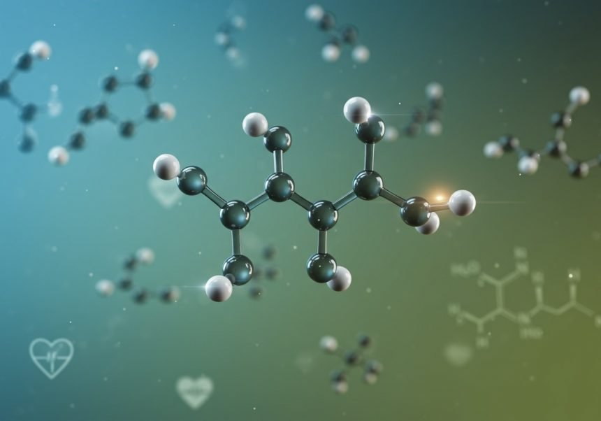 Molekülstruktur von Stickstoffmonoxid mit verschiedenen Atomen und Verbindungen.