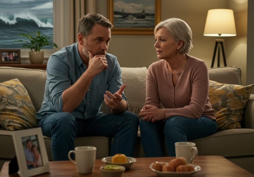 Ein Paar sitzt auf dem Sofa und diskutiert ernsthaft über ihre Beziehung.