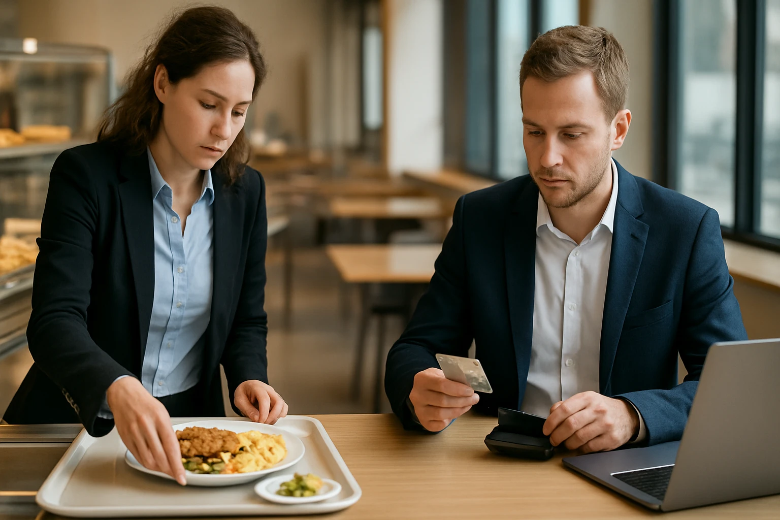 Eine Frau serviert ein Gericht mit Hähnchen und Beilagen an einem Tisch.