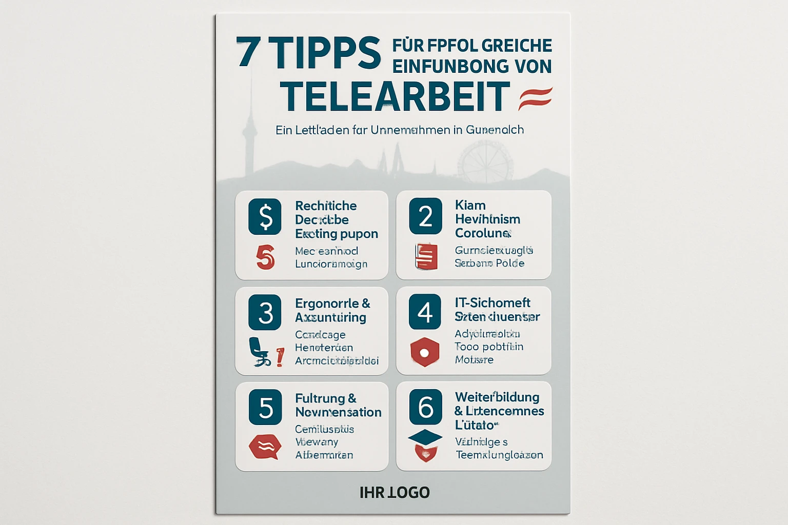 Eine Grafik mit sieben Tipps zur erfolgreichen Einführung von Telearbeit für Unternehmen.