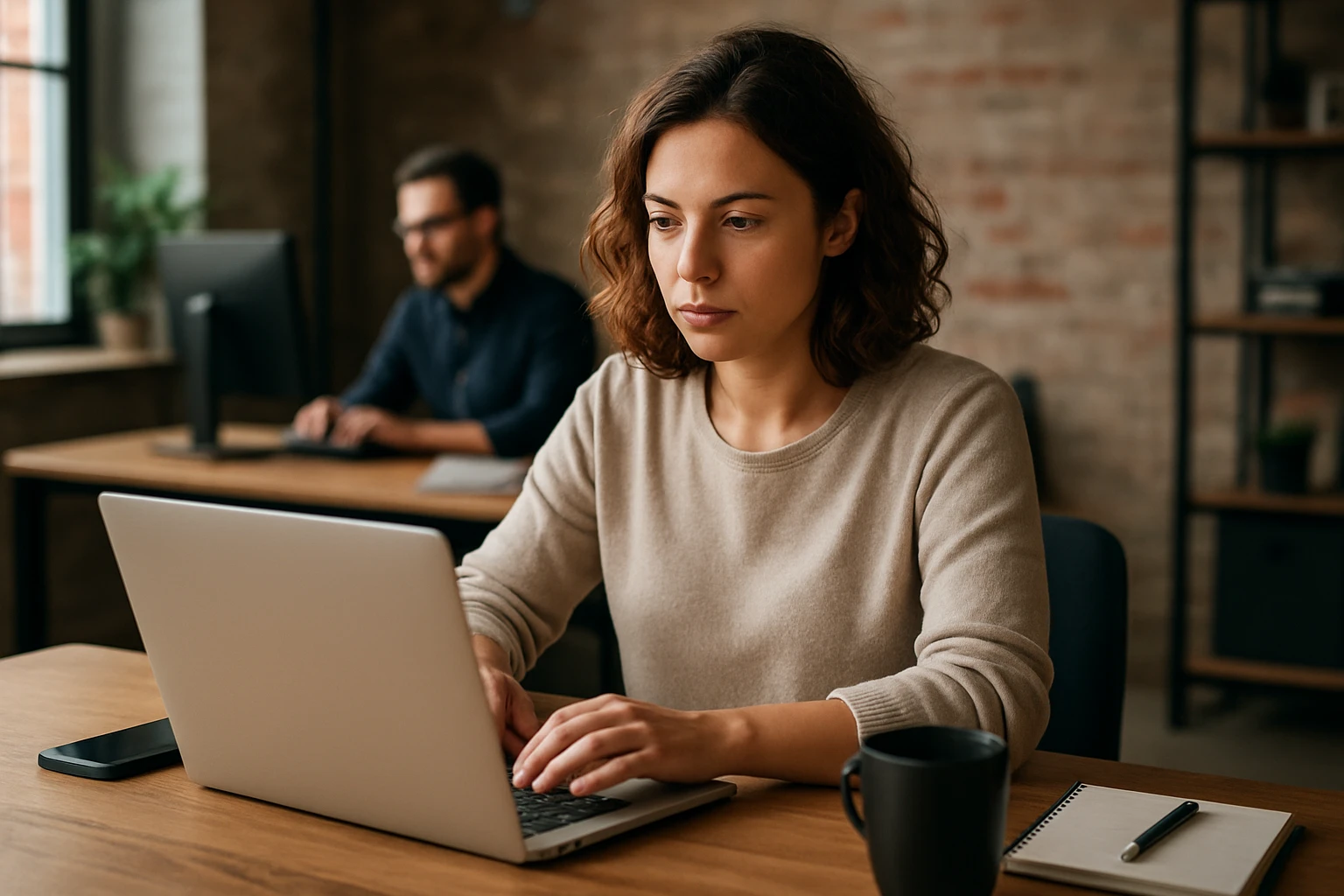 Ein Mann arbeitet konzentriert an einem Computer mit Programmiercode auf dem Bildschirm.