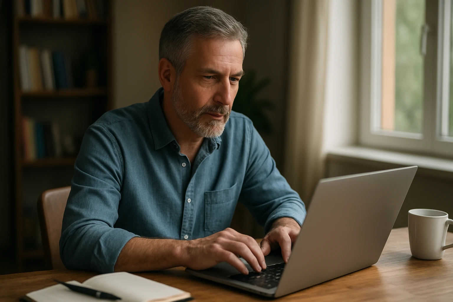 Vier Personen in einem modernen Büro diskutieren über ein Projekt, während sie an Laptops arbeiten.