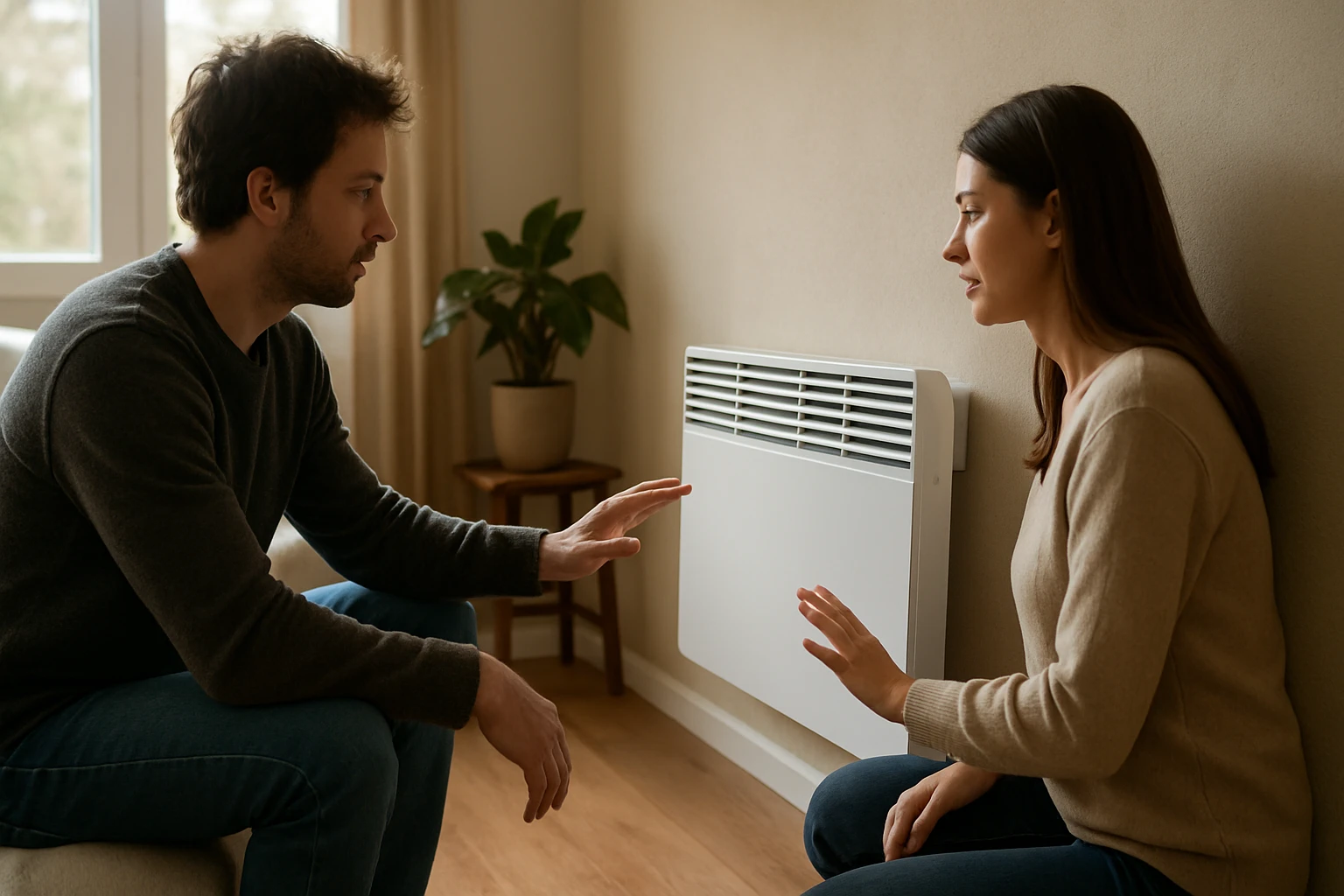 Ein Mann in Anzug hält einen Astronautenhelm vor einer Frau.