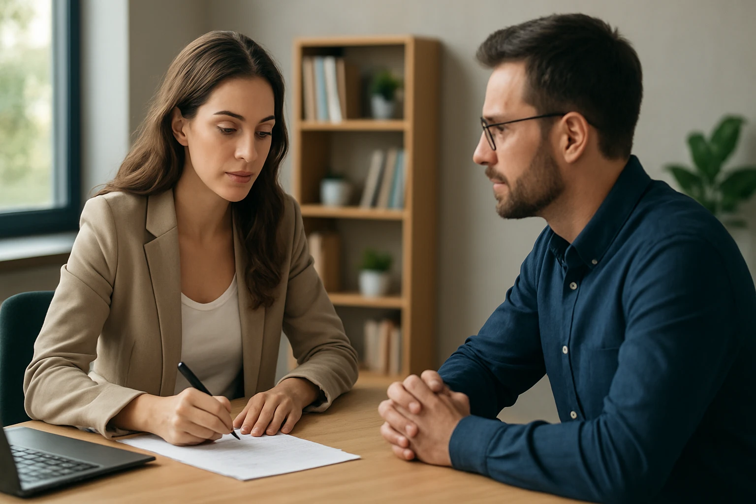 Ein Mann in Anzug hält einen Astronautenhelm vor einer Frau.