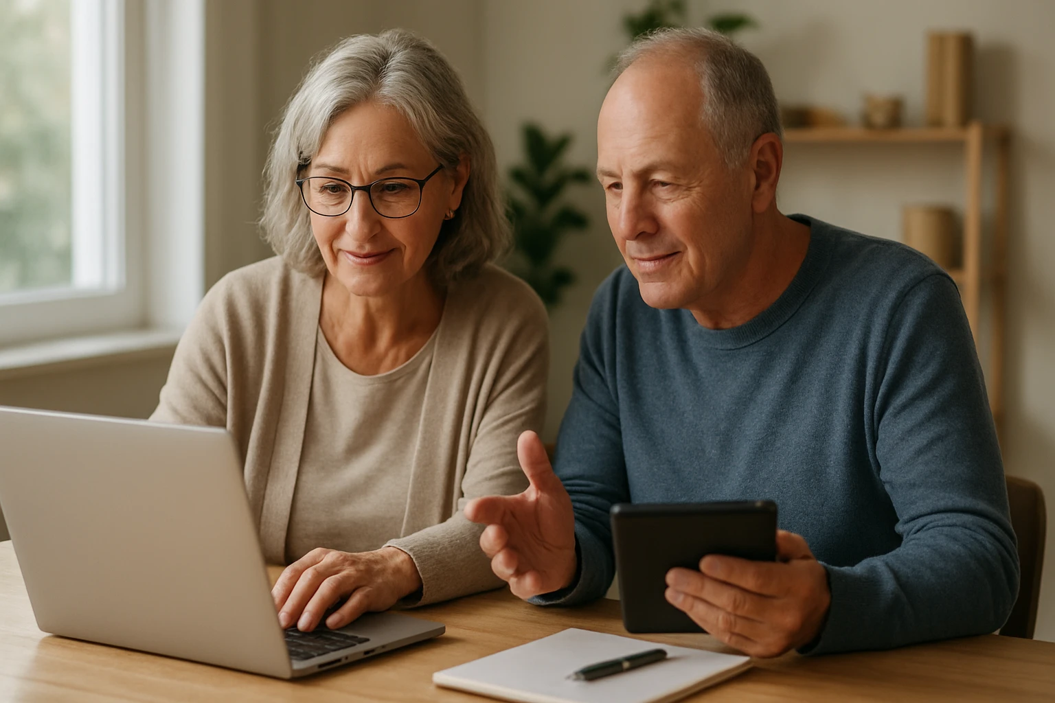 Zwei Männer, einer in einem Anzug und einer in Arbeitskleidung, betrachten Baupläne auf einer Baustelle.