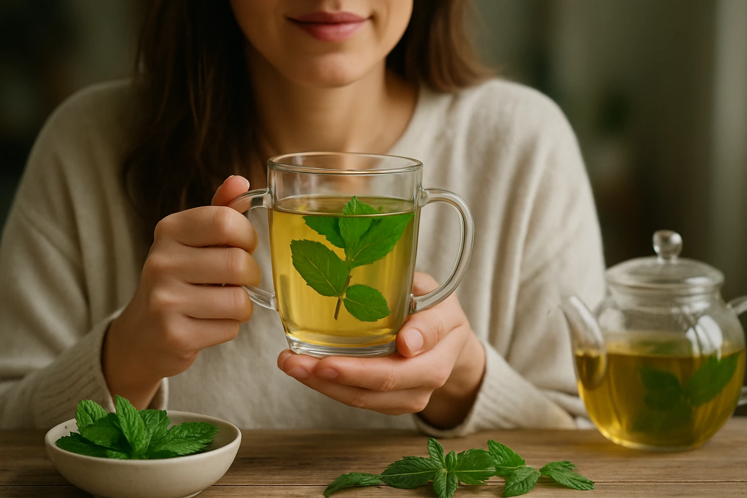 Ein Mann im Anzug spricht mit einer Frau in einem Büro, während sie auf einen Laptop schaut.
