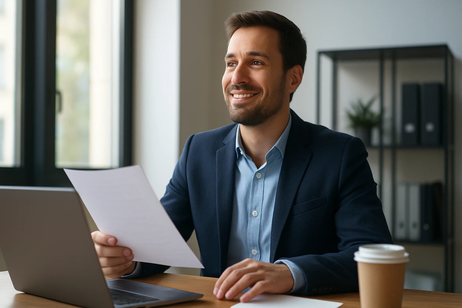 Ein Mann in einem Anzug sitzt am Tisch und spricht mit einer Frau, die ihm gegenüber sitzt.