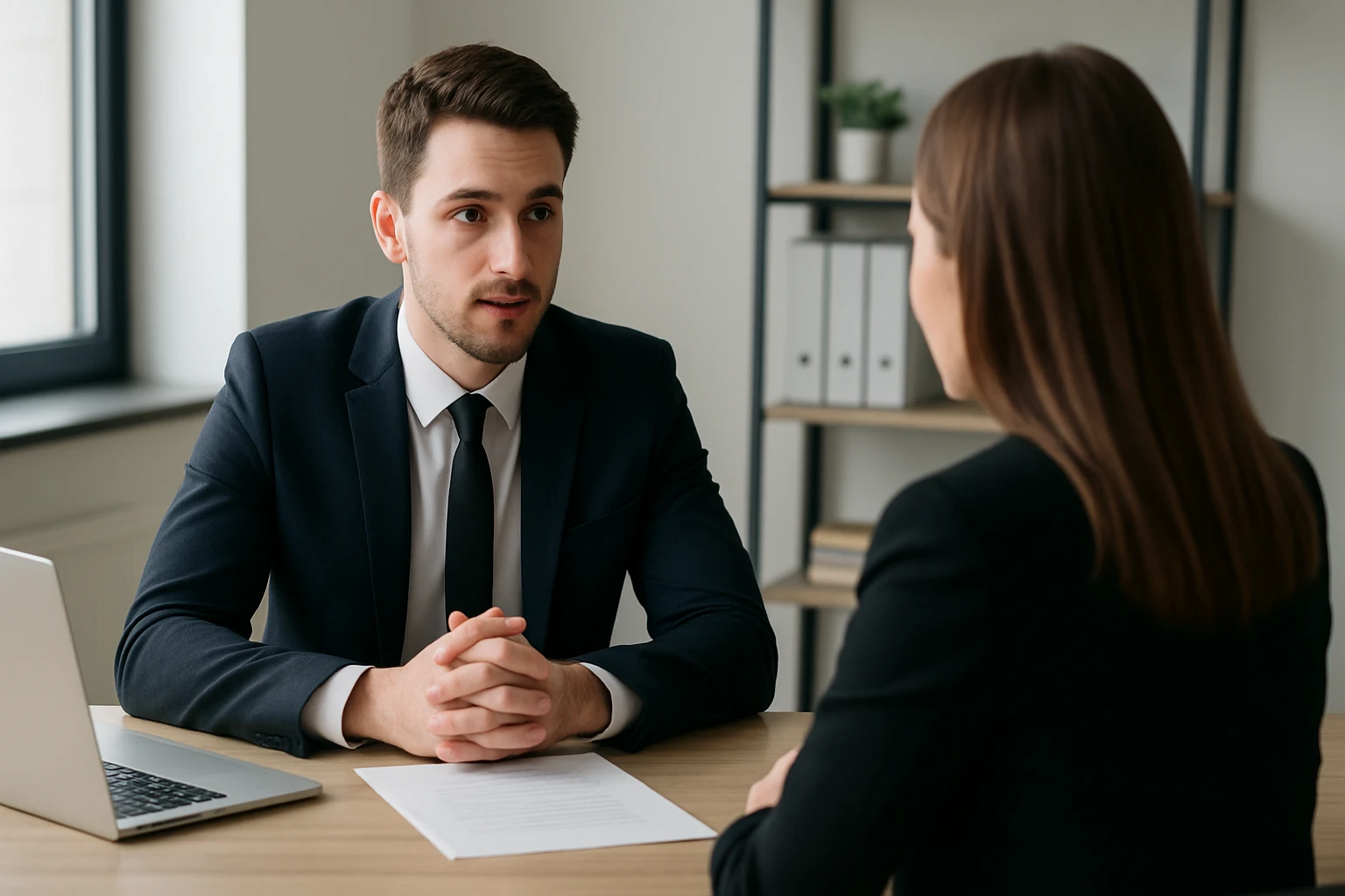Zwei Fachleute diskutieren über digitale Technologie in einem modernen Büro.