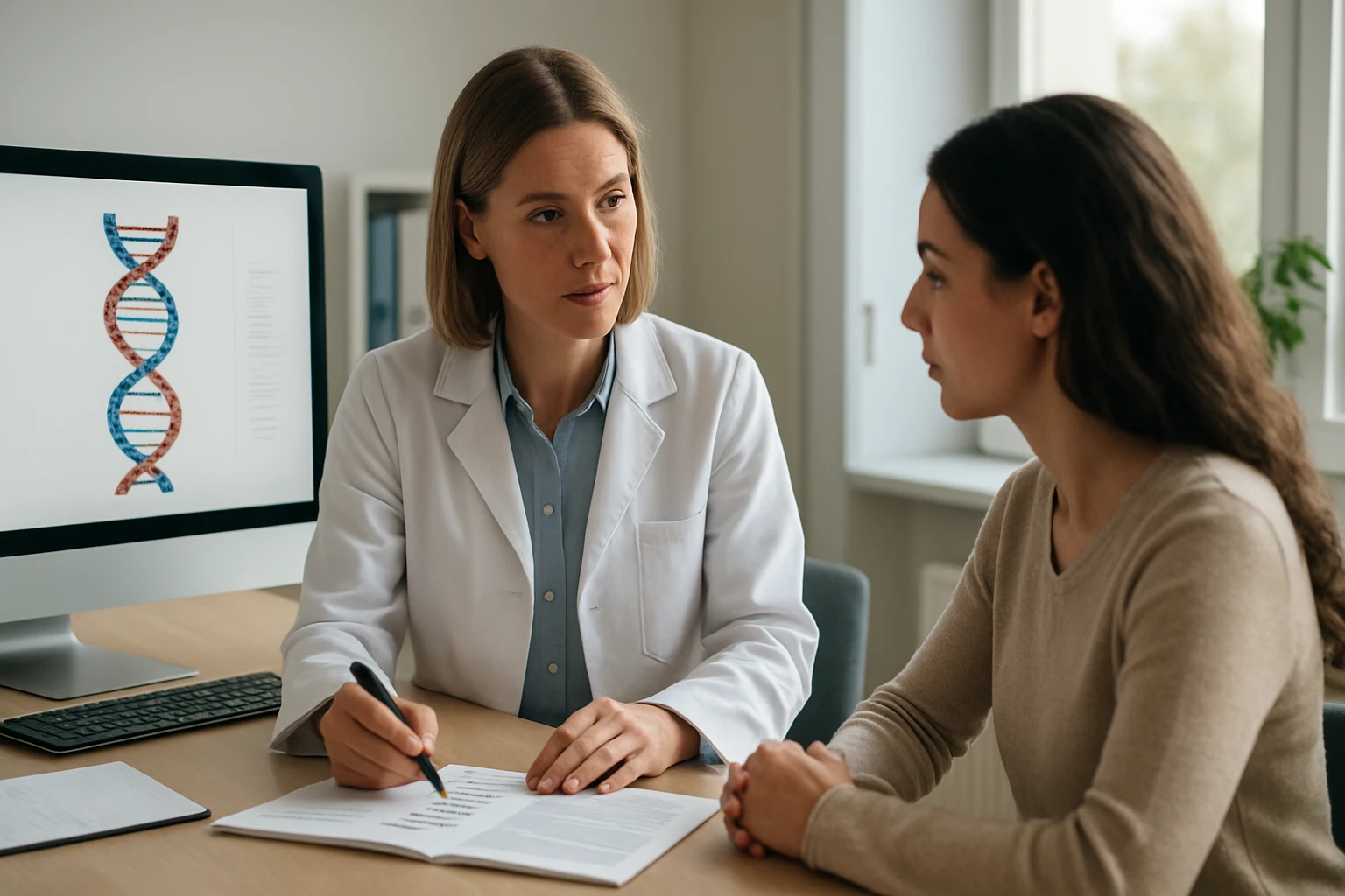 Eine Gruppe von vier Personen in einem modernen Meetingraum, die diskutieren.