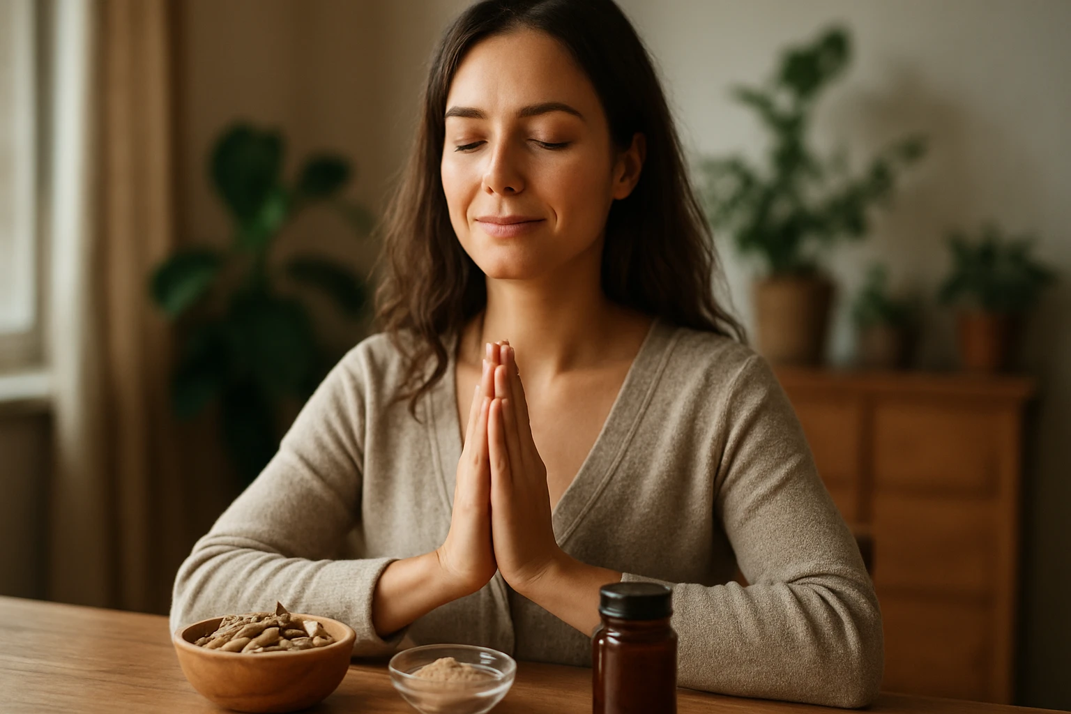 Eine Frau in einem Anzug geht energisch eine Treppe hinauf, während ein Mann am Tisch sitzt.