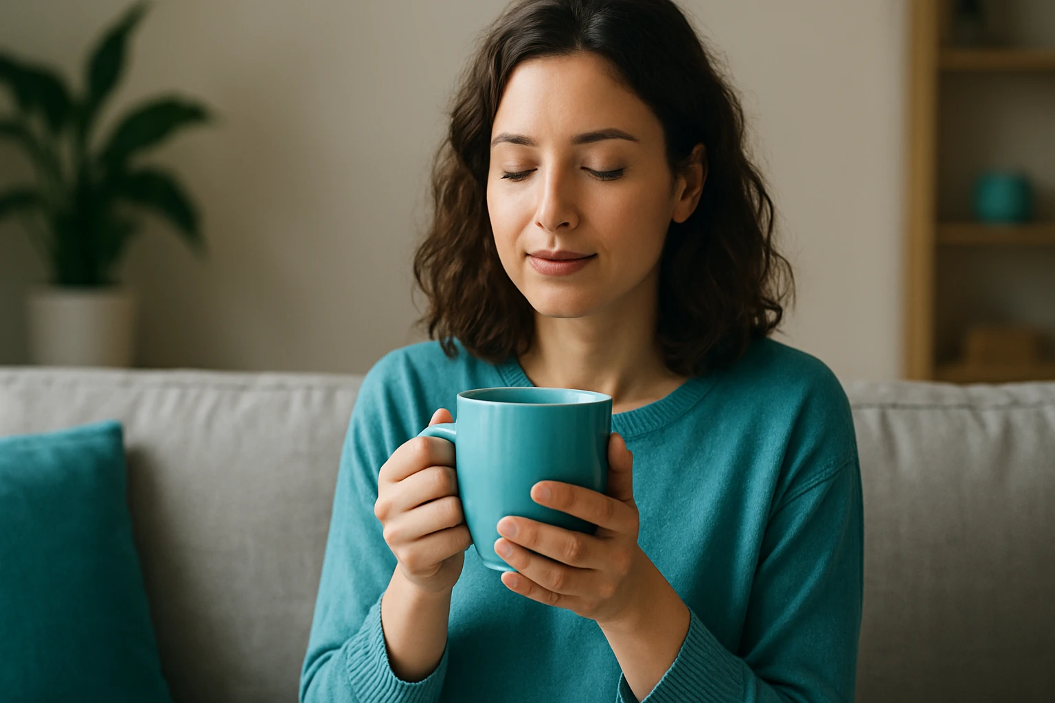 Eine Frau in einem Anzug geht energisch eine Treppe hinauf, während ein Mann am Tisch sitzt.