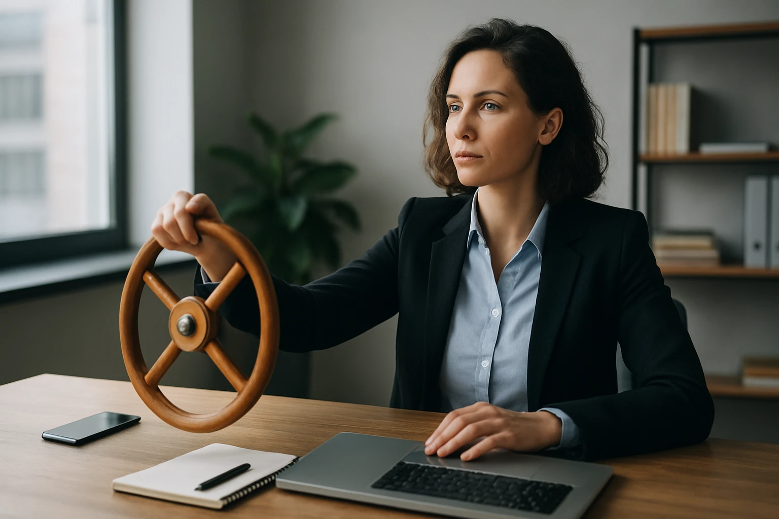 Ein Wissenschaftler in einem Labor hält ein Glas mit blauer Flüssigkeit und DNA-Muster.