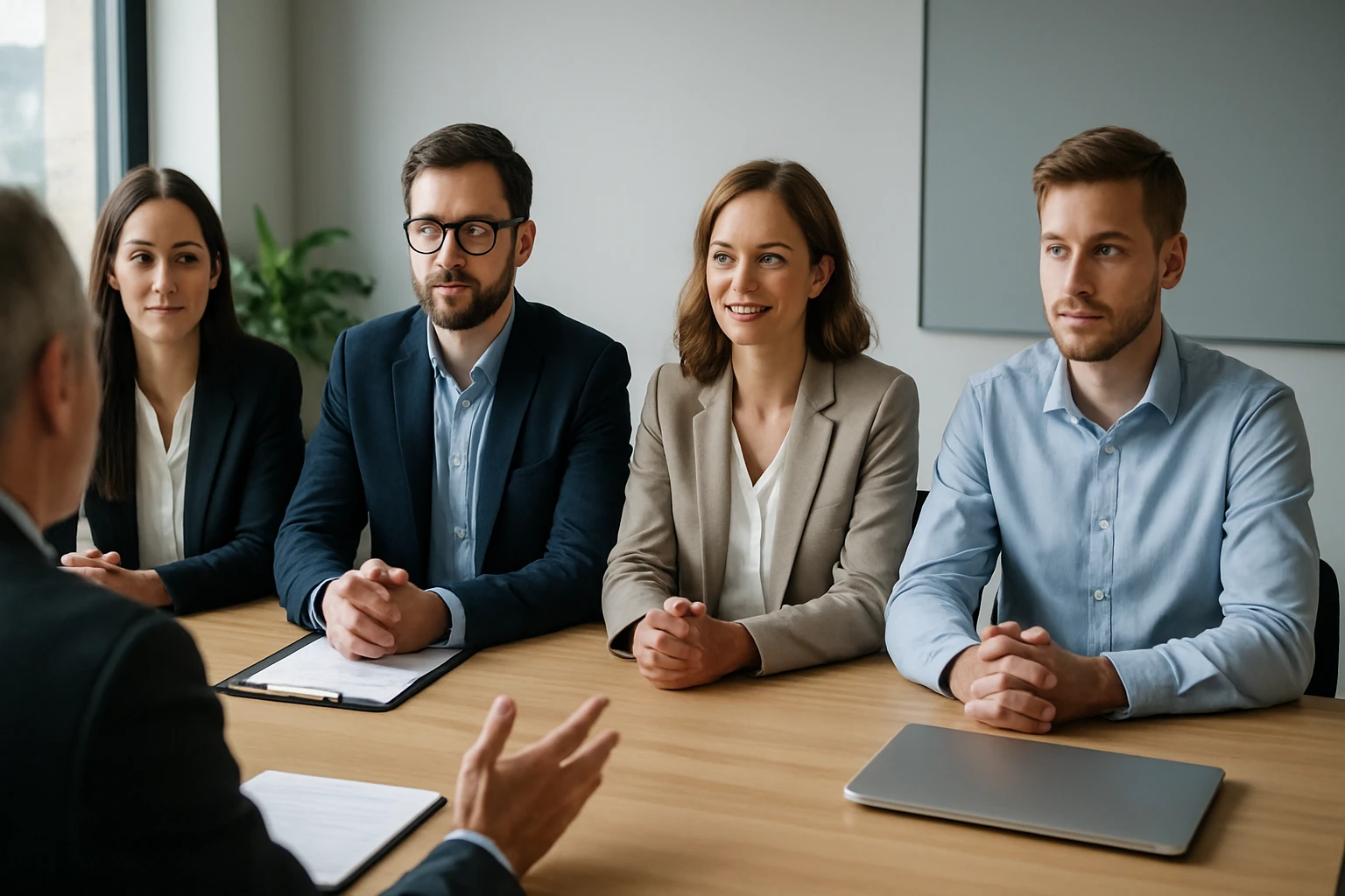 Ein Mann und eine Frau sitzen an einem Tisch, während sie über Geschäftsdaten diskutieren.