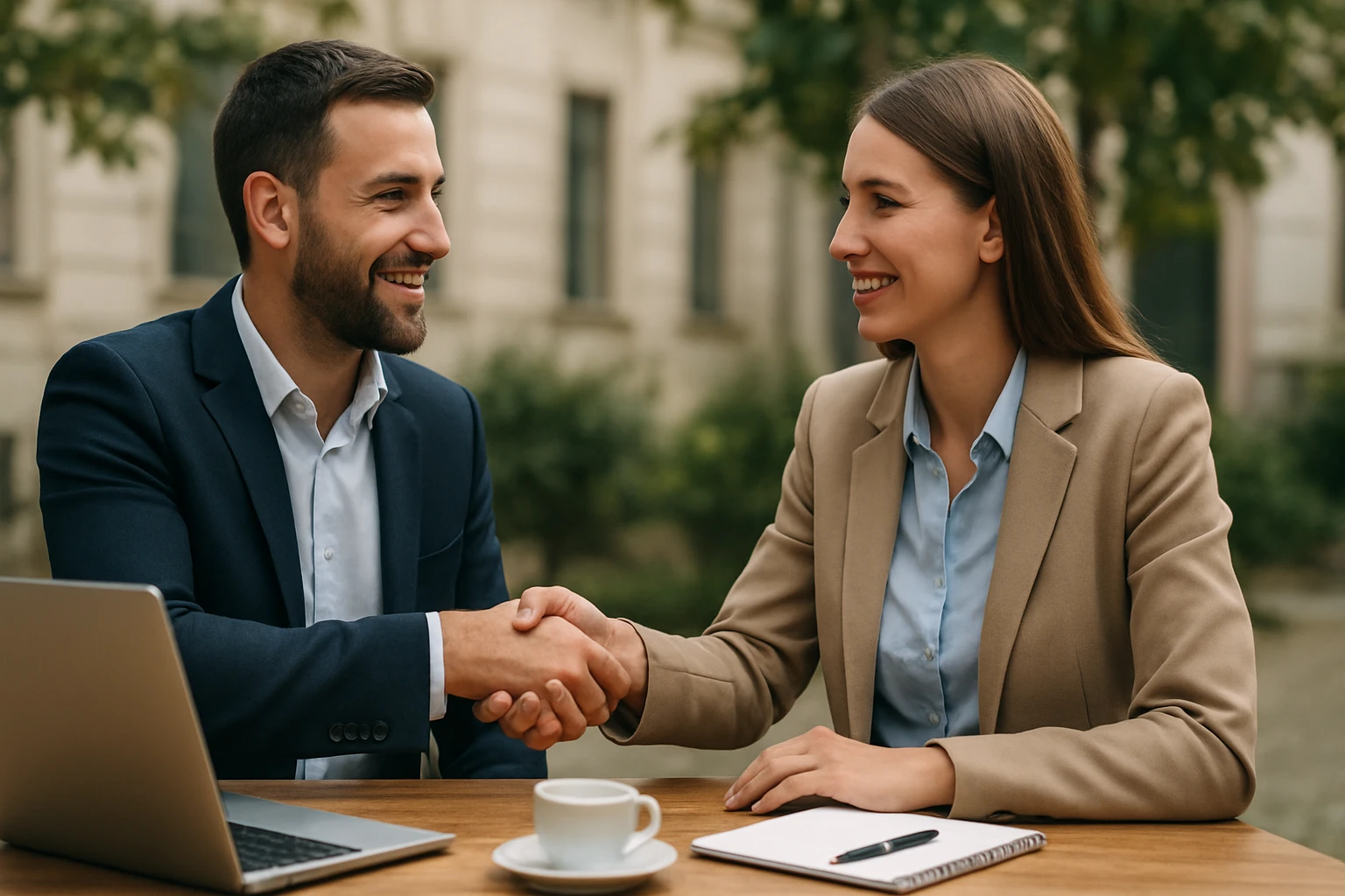 Ein Mann und eine Frau sitzen an einem Tisch und diskutieren über Geschäftsdaten.