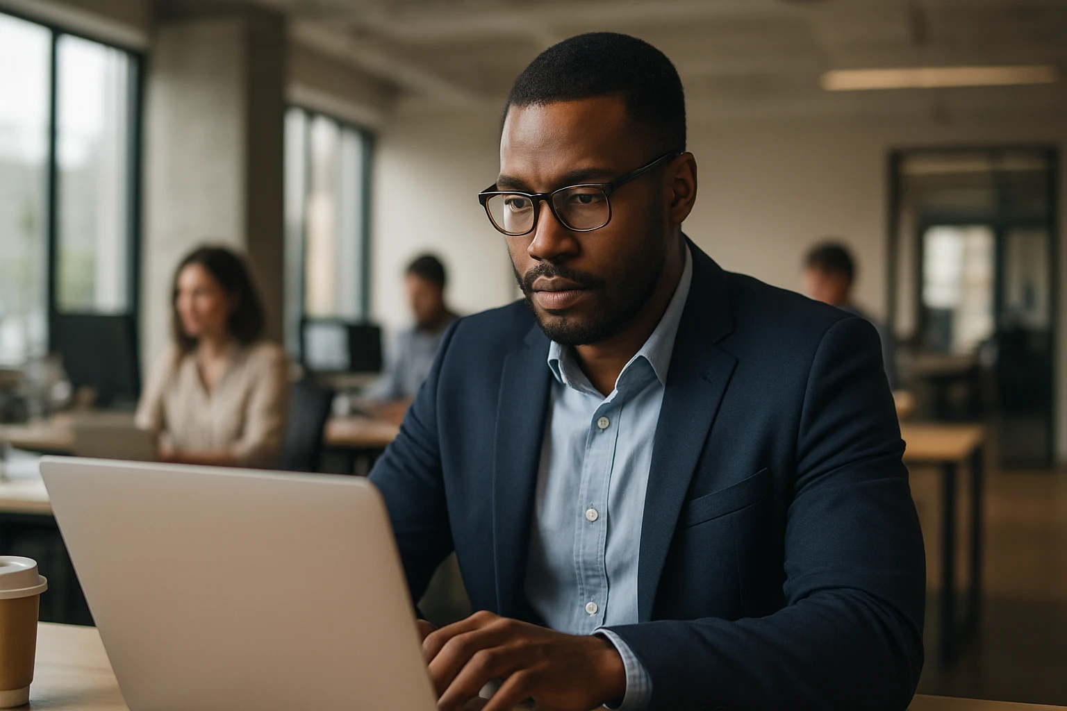 Ein Mann und eine Frau sitzen an einem Tisch und diskutieren über Geschäftszahlen.