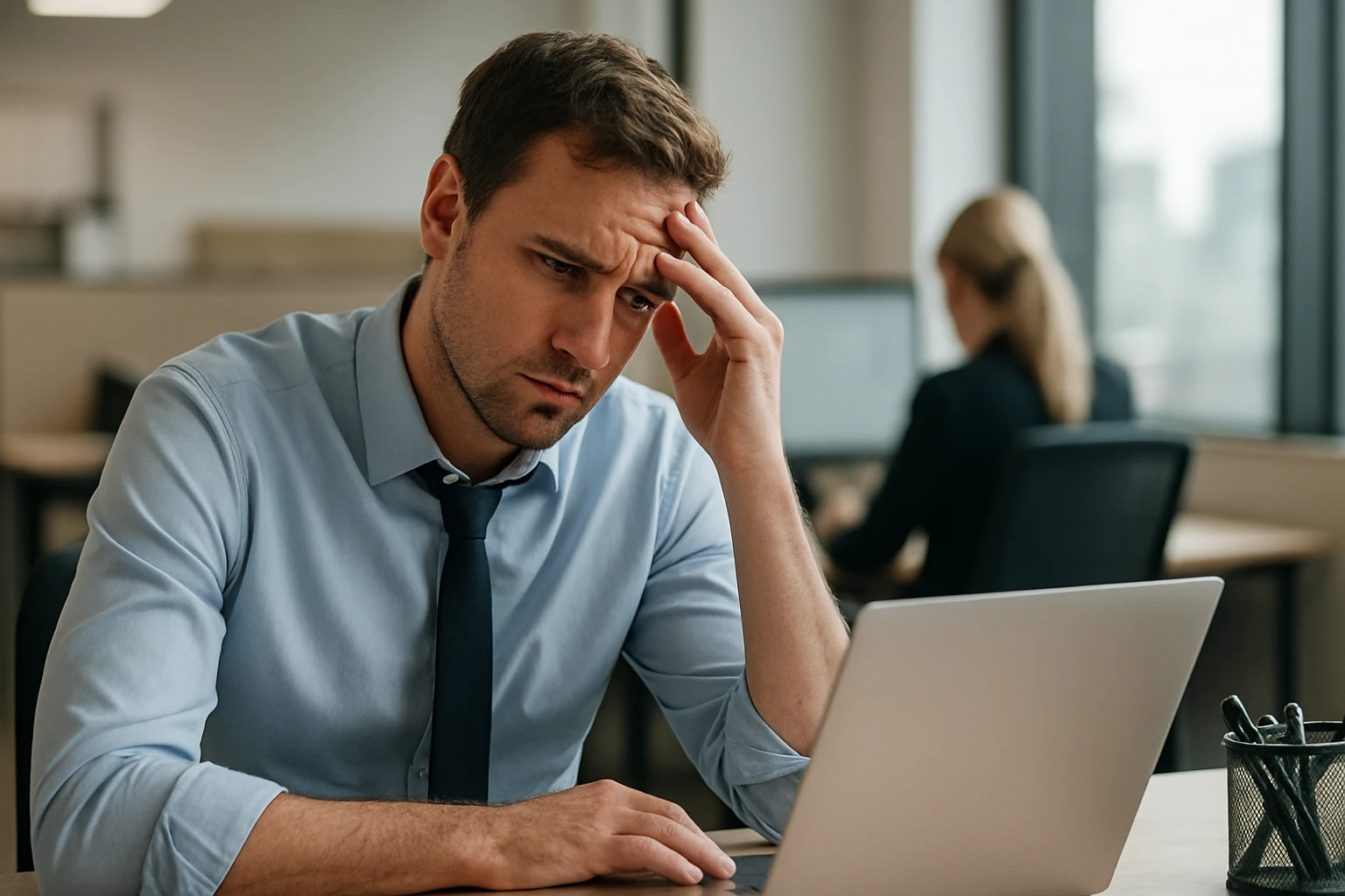 Ein Landwirt nutzt ein Tablet auf einem Feld mit frischen Pflanzen und einem Traktor im Hintergrund.