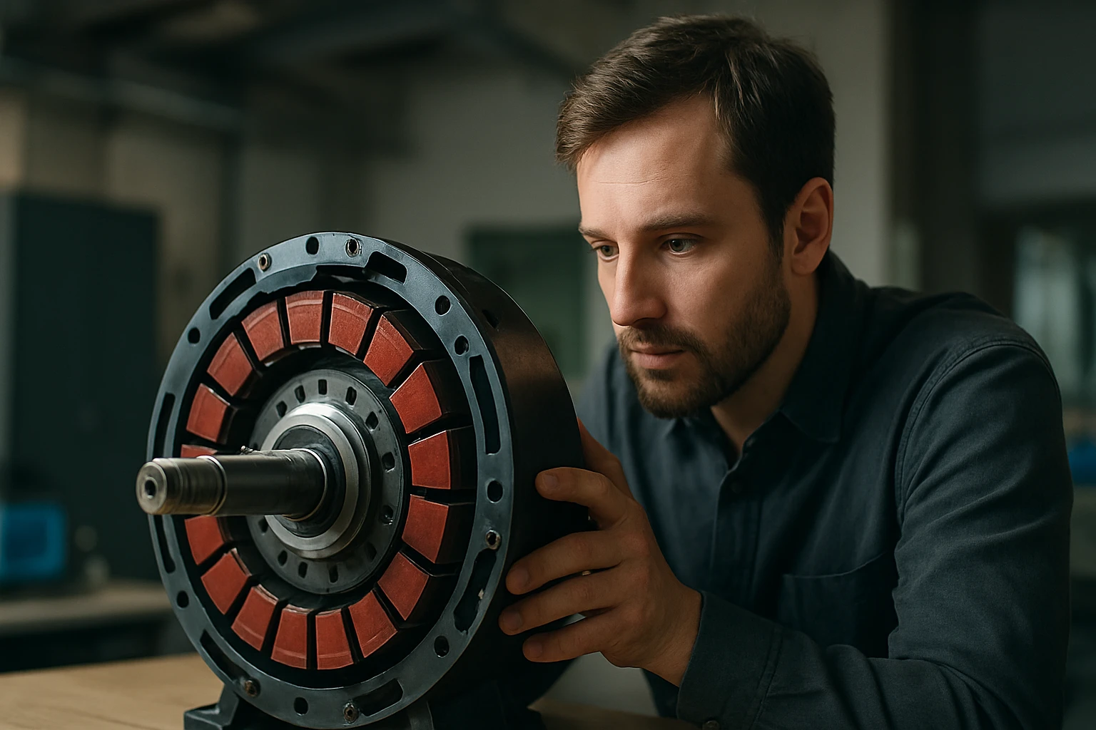 Ein Landwirt nutzt ein Tablet auf einem Feld mit einem Traktor im Hintergrund.