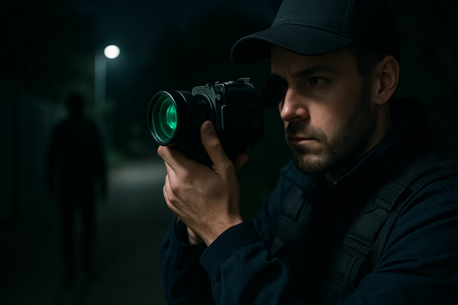 Ein Mann in einem Anzug spricht mit einer Frau während eines Meetings, Laptop im Hintergrund.