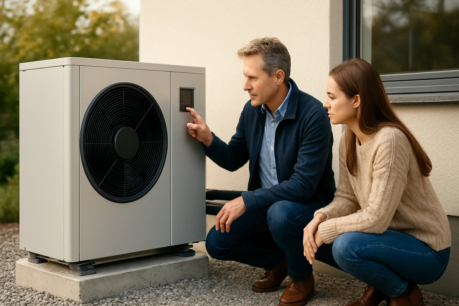 Ein Sicherheitsmitarbeiter steht aufmerksam in einem modernen Büro, während eine Frau am Laptop arbeitet.