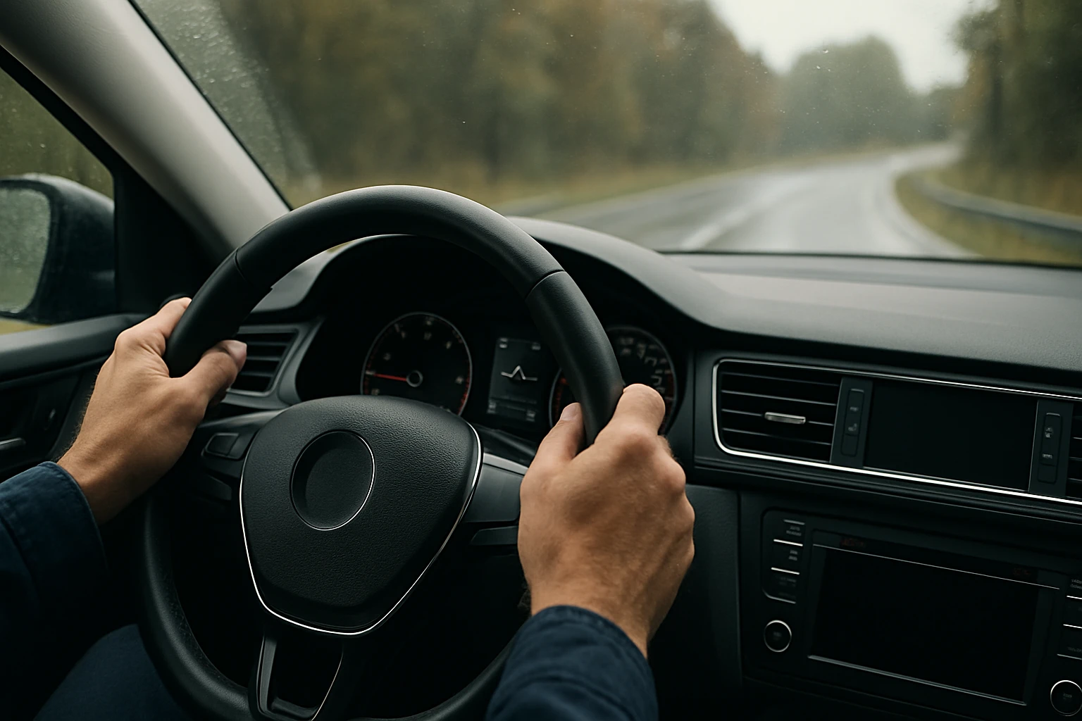 Ein Sicherheitsmitarbeiter steht aufmerksam in einem modernen Büro, während eine Frau am Laptop arbeitet.