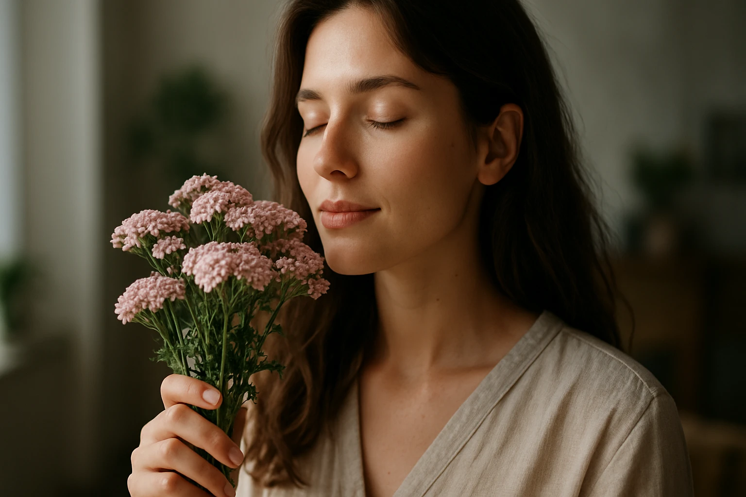 Ein Sicherheitsmitarbeiter steht aufmerksam in einem modernen Büro, während eine Frau am Laptop arbeitet.