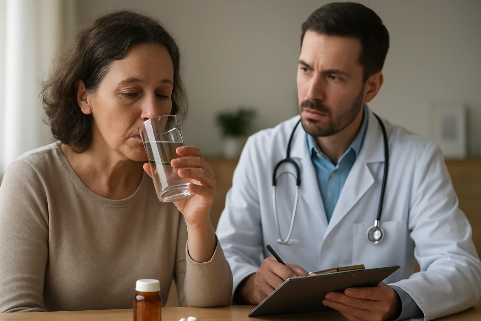 Vier Personen arbeiten zusammen an einem Laptop in einem modernen Büro.