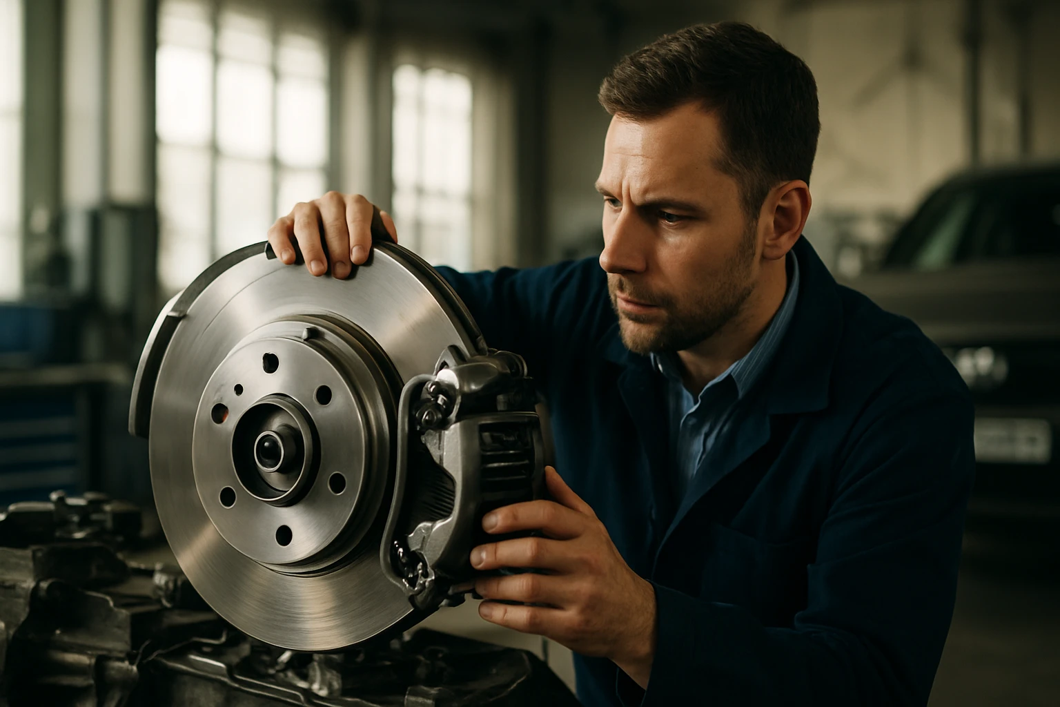 Vier Personen schauen gemeinsam auf einen Laptop in einem modernen Büro.