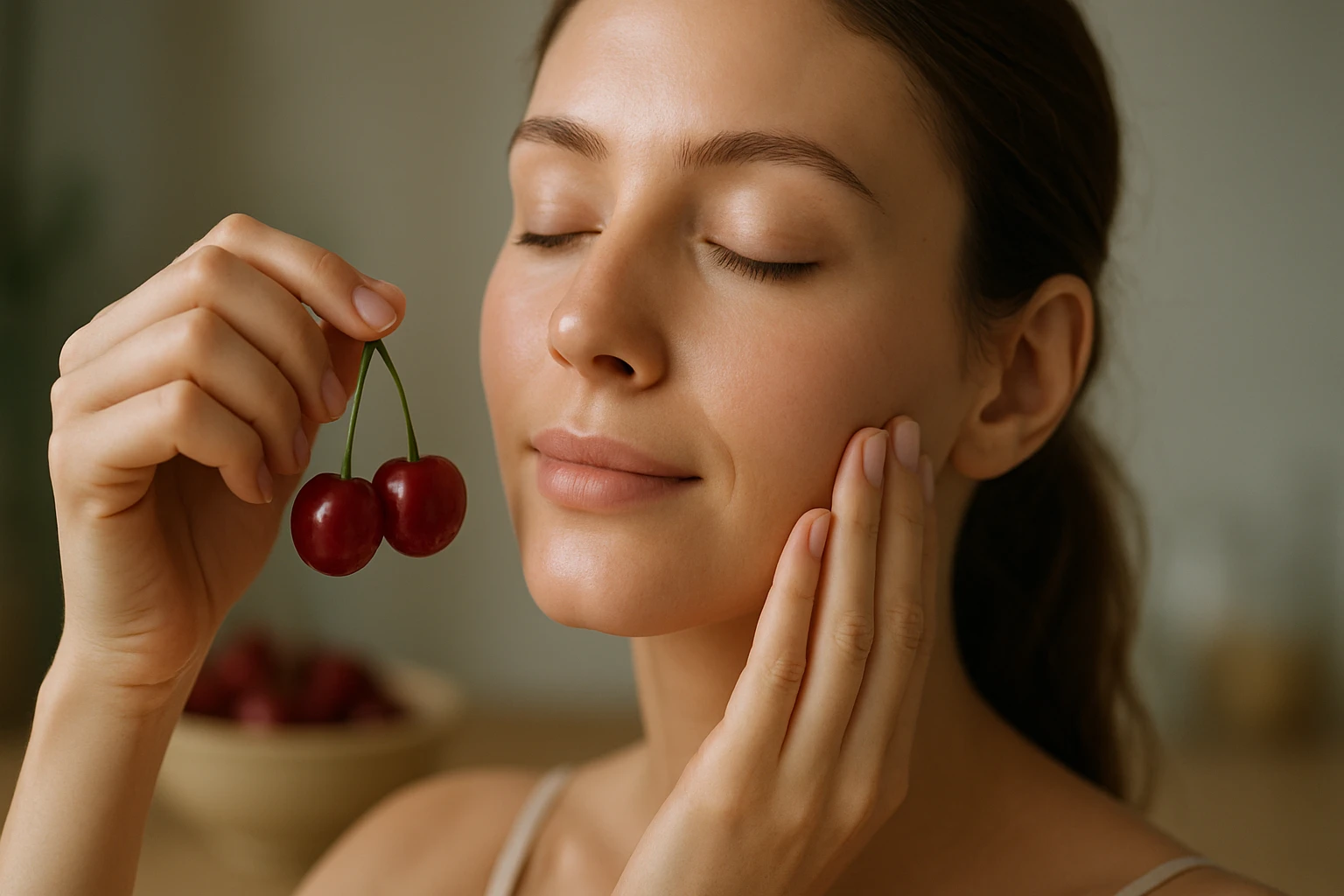 Vier Personen arbeiten zusammen an einem Laptop in einem modernen Büro.