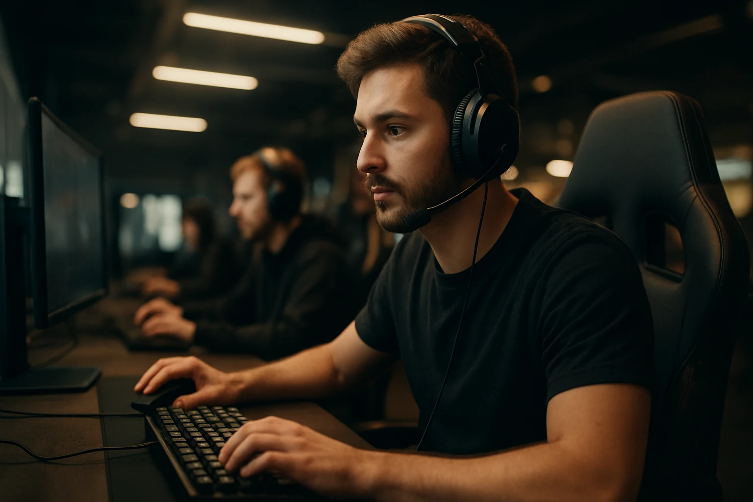 Eine Frau in einem Helm arbeitet konzentriert an einem Laptop in einer Fabrik.