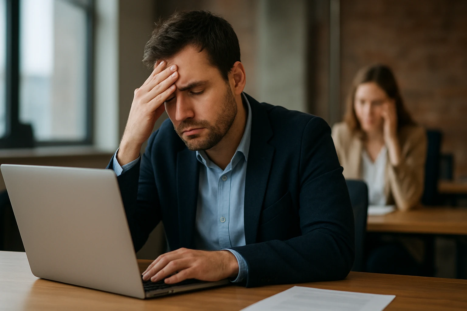 Eine Frau in einem Anzug und Helm arbeitet am Laptop in einer Fabrik.