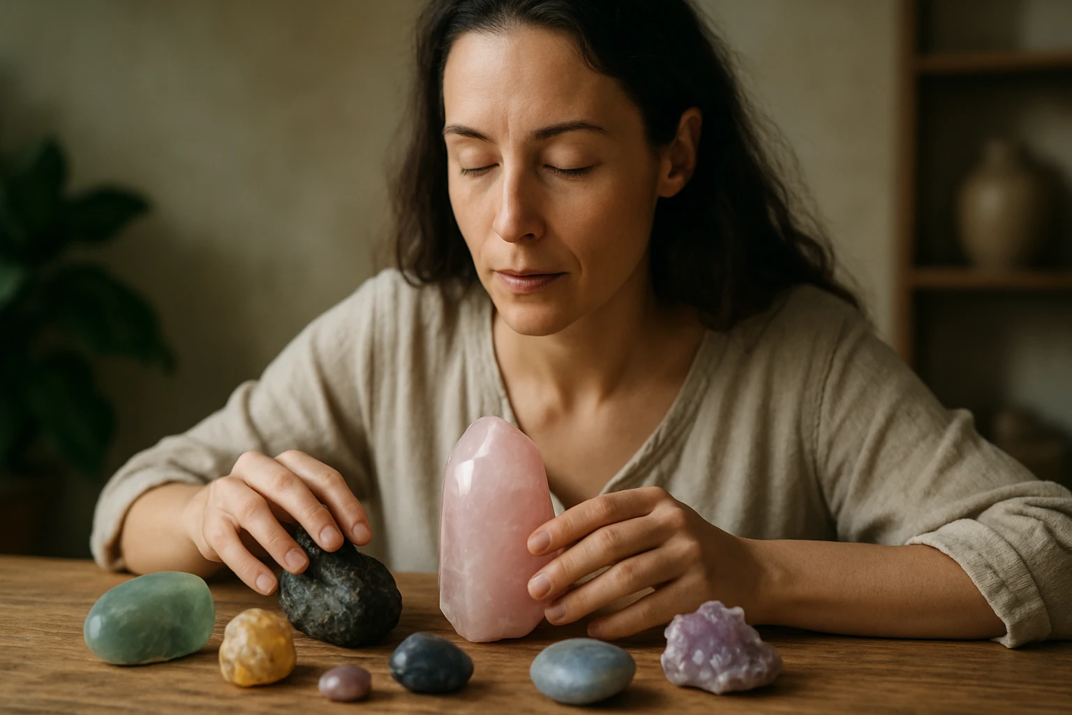 Eine Frau in einem Anzug sitzt an einem Schreibtisch und spricht über einen Laptop mit einem Mann.