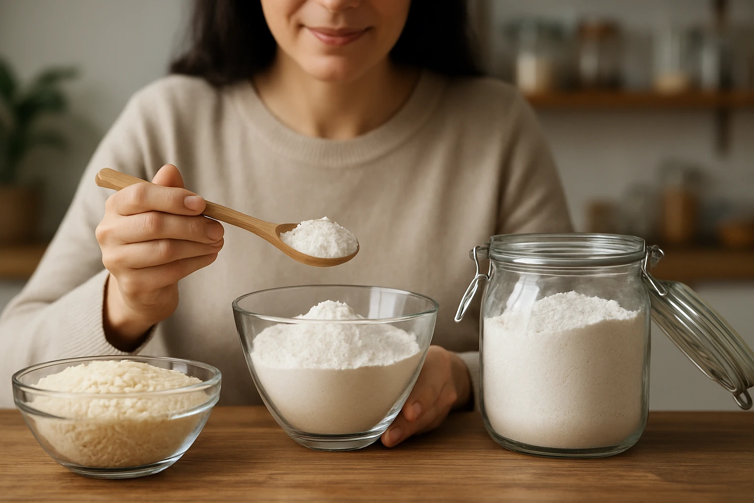 Eine besorgte Frau sitzt am Tisch und hält sich die Schläfen, während ein Arzt ihr ein Medikament zeigt.