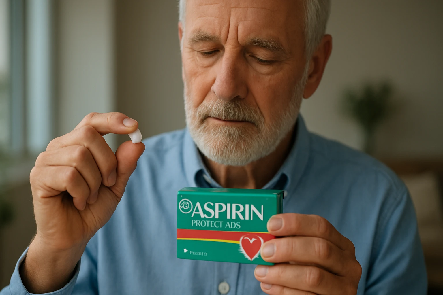 Eine besorgte Frau sitzt am Tisch und hält sich den Kopf, während ein Arzt ihr eine Tablette anbietet.