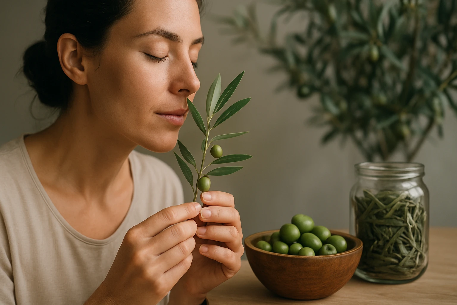 Eine Frau sitzt auf einem Sofa und hält eine Banane, während sie Bauchschmerzen hat.
