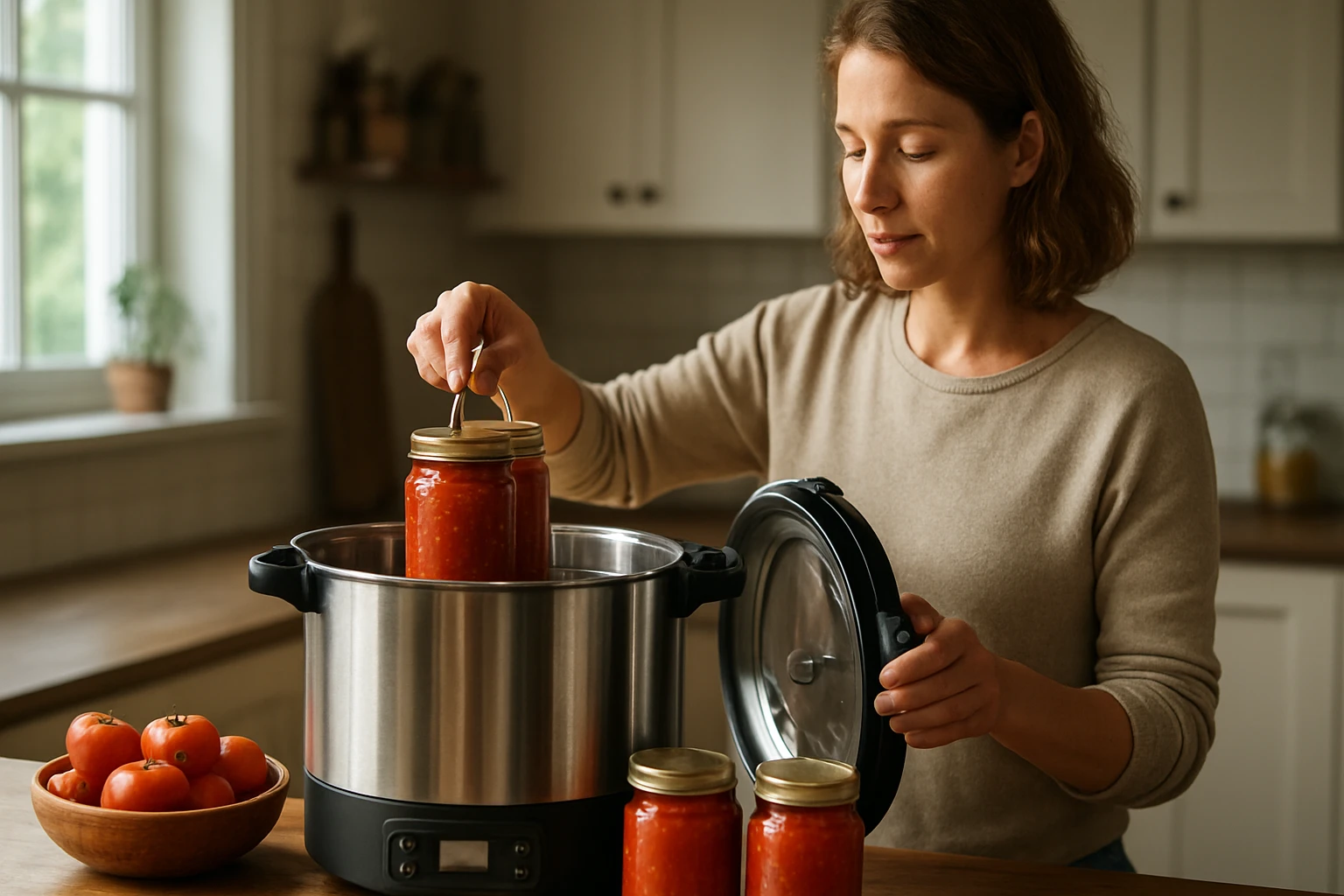 Ein Mann in Anzug zeigt auf eine Bitcoin-Münze vor einem Laptop mit Diagramm.