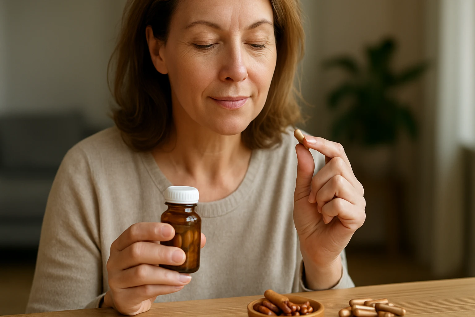 Ein Mann in Anzug zeigt auf eine Bitcoin-Münze vor einem Laptop mit Diagramm.