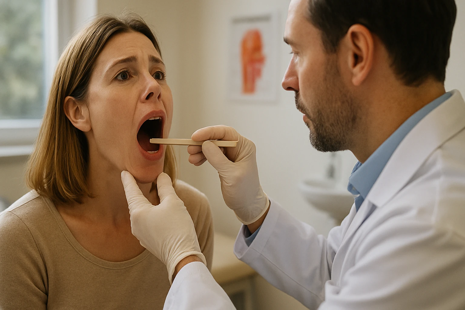 Ein Mann im Fitnessstudio hält sich den Bauch und zeigt Anzeichen von Unwohlsein.