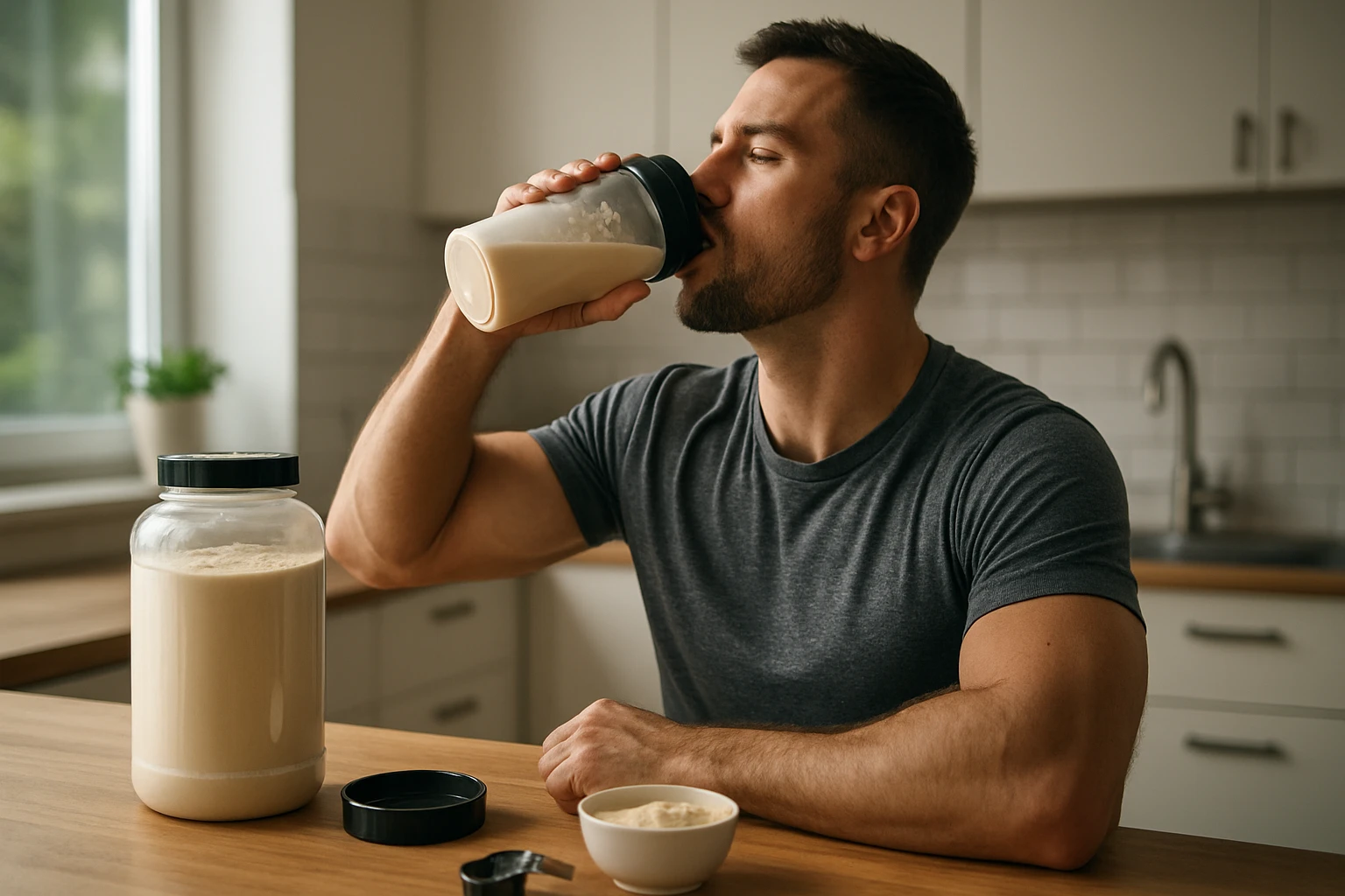 Eine Frau genießt frischen Salat aus einer Schüssel in ihrer Küche.