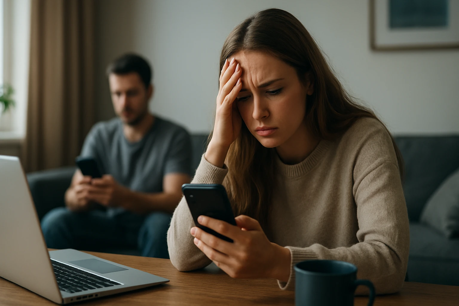 Eine Frau genießt Joghurt aus einem Glas, während eine Ziege neugierig zuschaut.