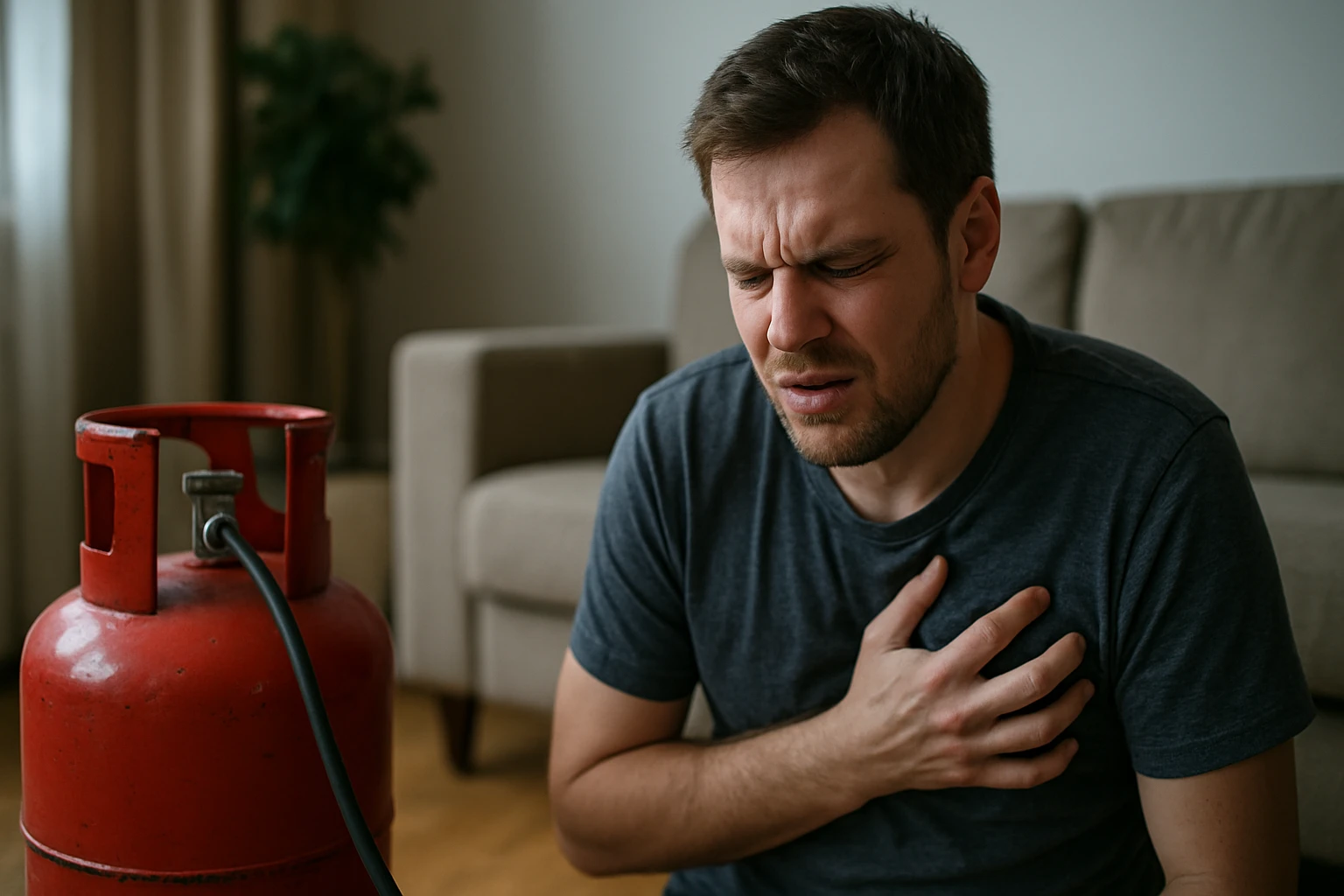 Eine nachdenkliche Frau hält eine Flasche mit braunem Inhalt in der Hand.