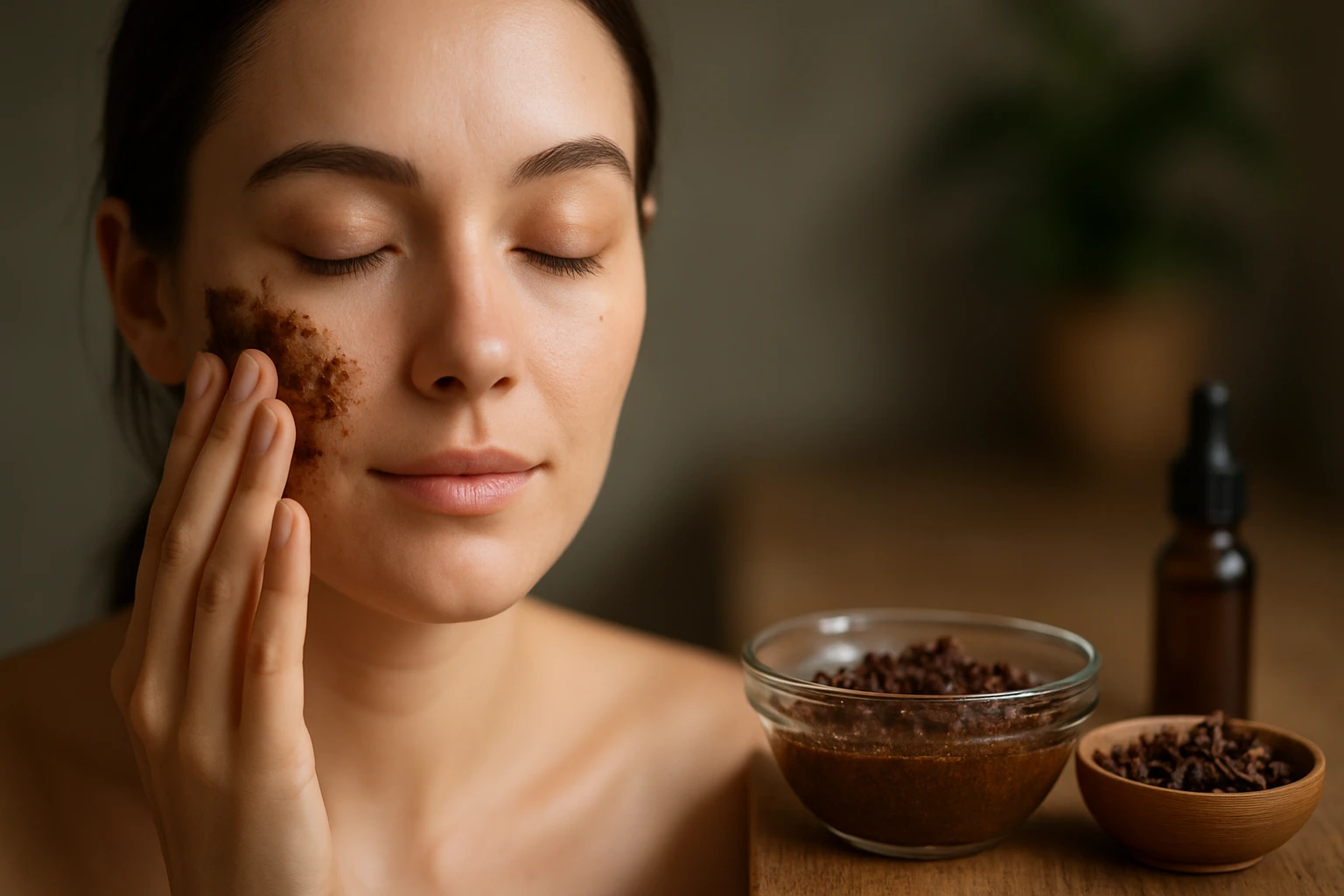 Eine besorgte Frau hält eine Tablette in der Hand und schaut nachdenklich.