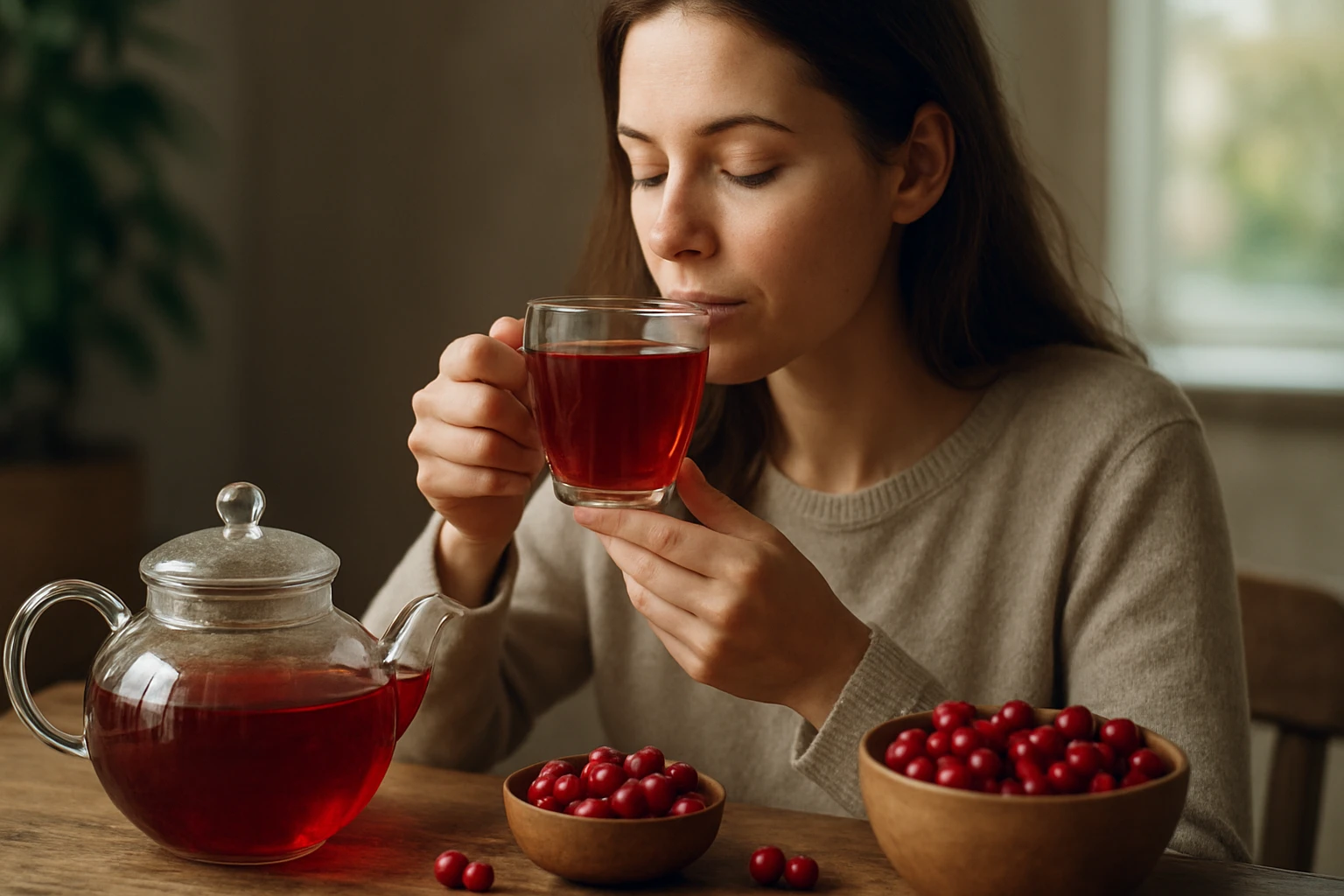 Eine Frau trägt sanft eine Gesichtscreme auf ihre Wange auf.